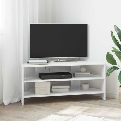 Meuble TV d’angle avec rangement en bois d’ingénierie blanc brillant 102 x 40,5 x 45 cm - PANGIVO (1/5)