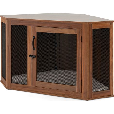 Trasportino angolare per cani 114 x 60 x 68 cm con porta chiudibile a chiave design moderno in marrone PB 200010987