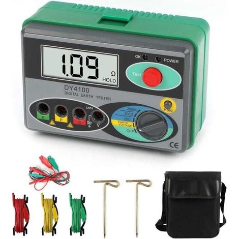 Testeur de Terre et de Résistance Electrique 02000Ω Testeur de Résistance à la Terre Digital LCD Machines de Mesure de la Résistance du Sol Mégohmmètre (1/4)