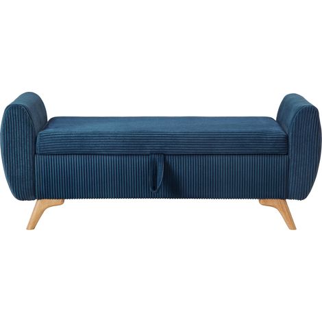 Banco plegable de pana con almacenaje y patas de madera, azul, 145 x 51 x 45 cm (1/5)