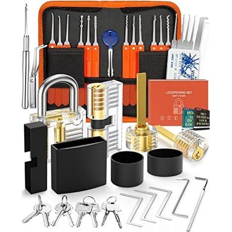 Kit de Crochetage Serrure 30+4 Pièces, 30 Pièces Lock Picking Kit, Outils de D’entraînement avec 4 Serrure Transparente Cadenas, pour Serruriers Débutant et Pro (1/5)
