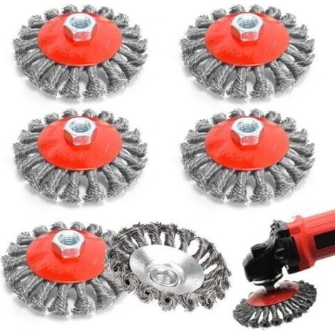 Kit de 6 brosses métalliques pour meuleuse d'angle, accessoires pour meuleuse d'angle M14, brosse métallique flexible de 125 mm pour perceuse/visseuse sans fil (meulage, dérouillage, ébavurage, poliss