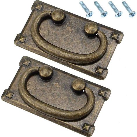 2 Poignées de Tiroir Classiques, Avec Vis, Poignées d'Anneau de Tiroir en Bronze Antique Vintage, Décoration Rectangulaire pour Portes d'Armoires et Portes de Meubles (1/5)
