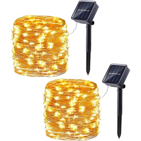Guirlande Solaire - 10 m - 100 LED Blanc Chaud - Étanche IP65 - 8 Modes d'Éclairage - Pour Jardin Terrasse Cour Arbre de Noël - 1 Pièce