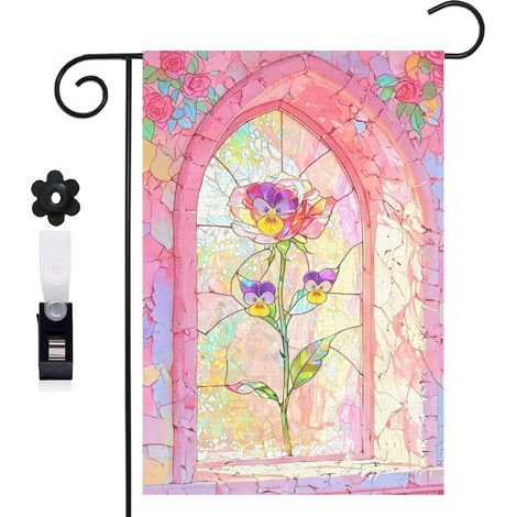 Bannière de cour style vintage et rose rouge 30 x 45 cm décoration extérieure et intérieure (1/5)