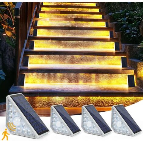 Lampe solaire d'escalier avec détecteur de mouvement – 3000K – Lot de 4 – Étanche IP65 – Éclairage automatique pour jardin, patio, garage (1/5)