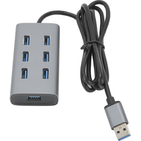 Hub USB 3.0 7 ports, adaptateur 5 Gbit/s, station portable en alliage d'aluminium pour PC et ordinateur portable (1/5)