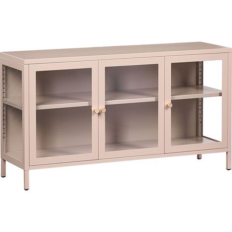 3 Door Sideboard Beige Steel Tempered Glass Adjustable Shelves Leg Caps Living Room Furniture Modern Design NEWPORT (1/5)
