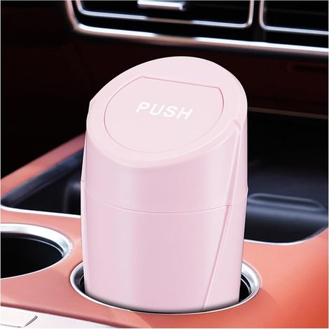 Mini Portable Car Trash Can with Lid for Console Cup Holder, Small Leakage Waste Container (Pink) (1/5)