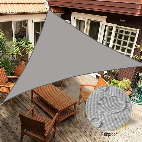 (Gris, 3x3x3m) Voile d'ombrage triangulaire, imperméable et anti-UV, adaptée aux terrasses extérieures. (1/5)
