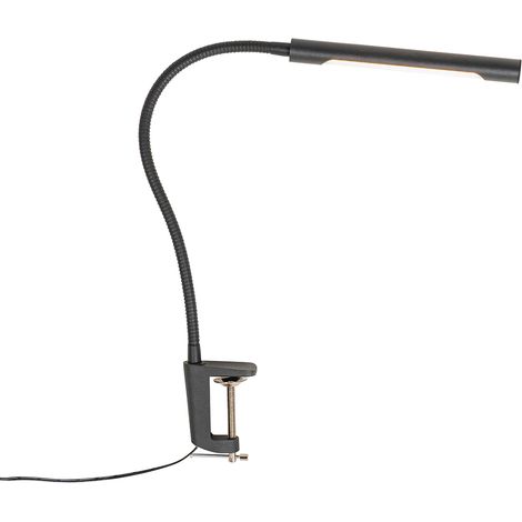 QAZQA Moderno Lámpara de mesa de pinza negra con LED y regulador táctil - Lionard Acero Alargada Incluye LED Max. 1 x 6.5 Watt (1/4)