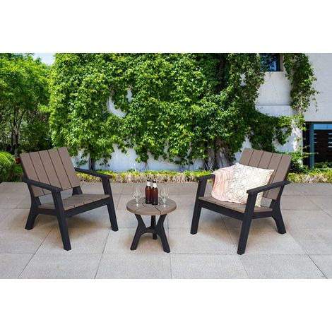 Signature Weave Polly 2 Seater Bistro Lounge Arm Chair Table Set Black Grey