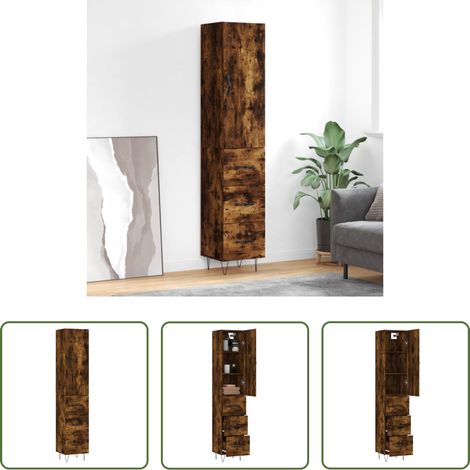 Buffet en bois - Buffet haut Chêne fumé 34,5x34x180 cm Bois d'ingénierie (1/5)