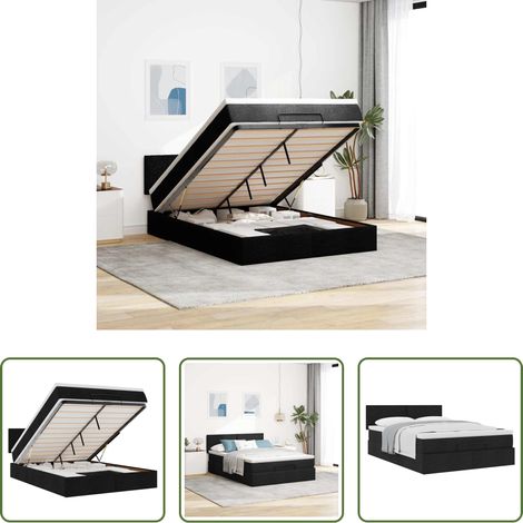 vidaXL Stauraum - Ottoman-Bett mit Matratze Schwarz 140x190 cm Stoff (1/5)