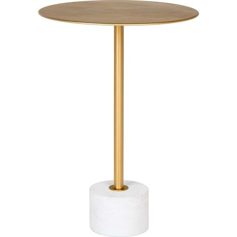 Lecco Couchtisch , Ecktisch Ø41cm Marmor Messing, Marmor.