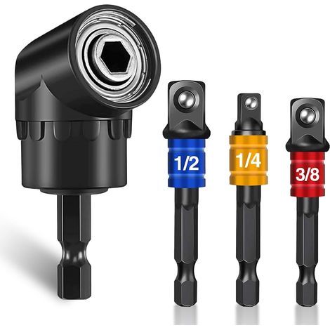 Embout d'angle pour perceuse, adaptateur d'angle pour visseuse sans fil 105°, adaptateur pour douilles hexagonales 1/4" 3/8" 1/2", jeu de douilles et clés pour tournevis manuel, visseuse (1/5)