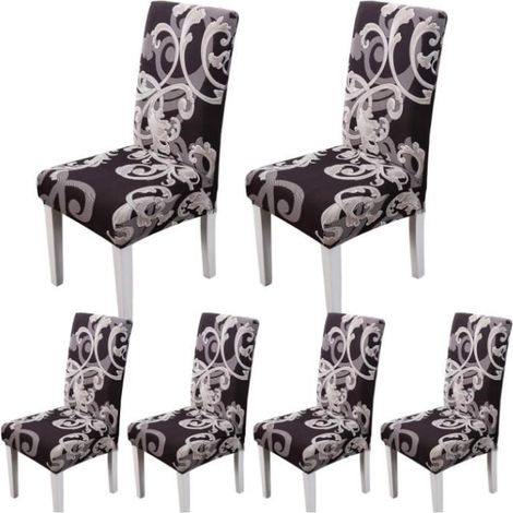 Housses de Chaise - Moderne - Motif de Fleur - 6 Pièces - Élastique - Durable (1/4)