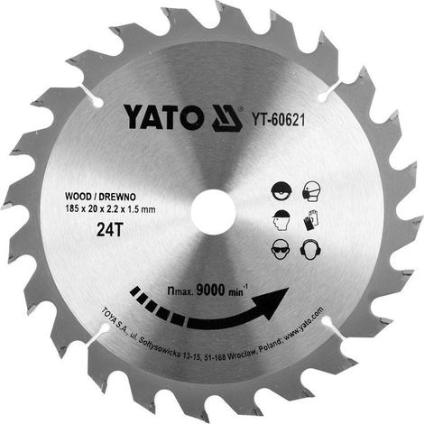 Disco de corte para madera TCT 185 x 24 x 20 mm YT-60621 YATO (1/3)