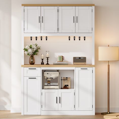 Mueble de cocina alto 120x40x182 cm MDF blanco natural, LED RGB, enchufes - CHICFURN (1/5)