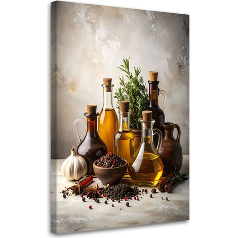Wandbild Olivenöl Kräuter Gewürze 40x60 cm (1/5)