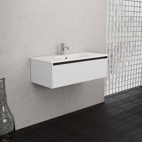 Inda - Mobile bagno 100 cm Bianco lucido con 1 cassetto e lavabo (1/5)