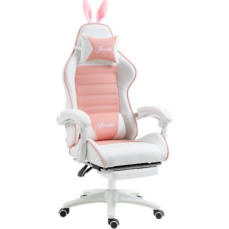 Sedia gaming ergonomica rosa con orecchie da coniglio e poggiapiedi (1/5)