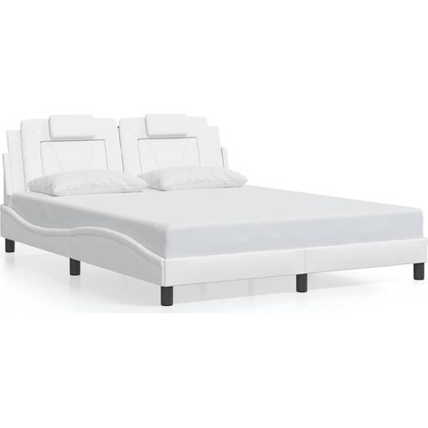 Lit double  Lit adulte  Cadre de lit Viana sans matelas blanc 160x200 cm similicuir (1/5)