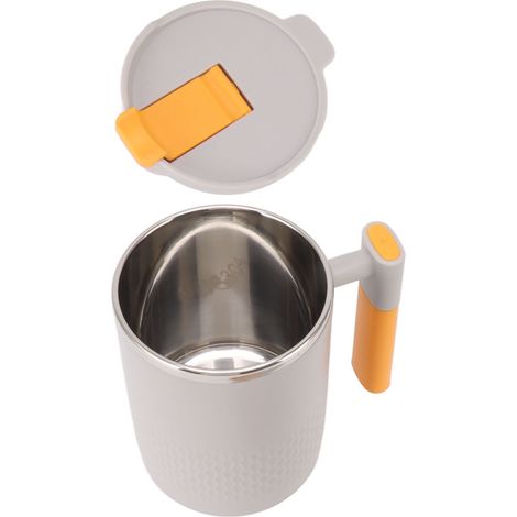 450 ml Edelstahl-Isolierbecher mit Deckel und Henkel, hellgrau, ideal für Büro, Schule und Zuhause. (1/5)