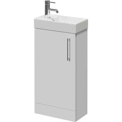 Napoli Cube Gloss White 400mm Single Door Vanity Unit with Align Basin - 400mm - Chrome 160mm Handle