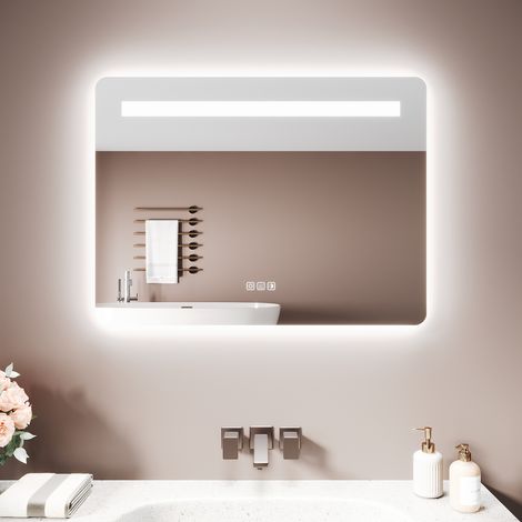 SIRHONA Miroir lumineux de salle de bain - Miroir Carré à Double Éclairage Intelligent, Anti-Buée, 3 Températures de Couleur & Réglage Continu, 100x60 cm
