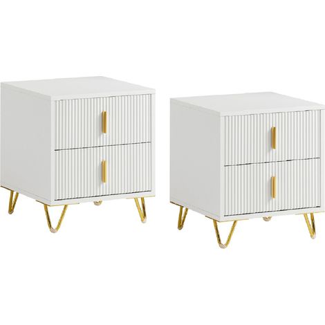 Set de 2 Mesa Auxiliar Mesita de Noche Mobiliario de Salón Moderno con 2 cajones L40xP40xH47 cm FBT115-Wx2 SoBuy ES