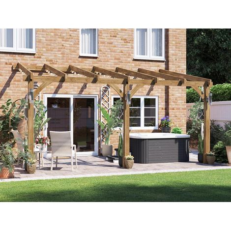 Dunster House Wooden Lean To Pergola Kit 5m x 3m Wall Mounted Garden Plant Frame Leviathan (1/5)