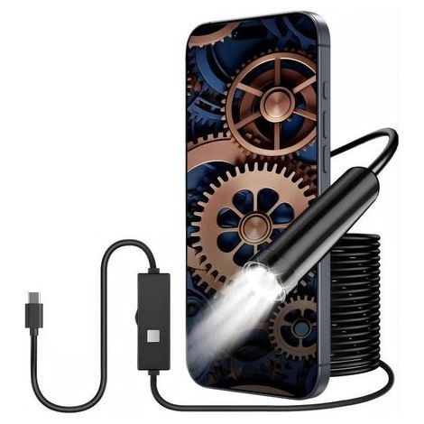 Caméra d'inspection endoscopique 10m – Câble semi-rigide 8mm – 6 LED – IP67 étanche – Compatible Android et iOS (1/5)