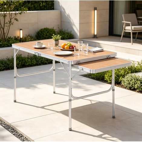 Table pliante 120x60x40/70 cm aluminium effet bambou, gain de place extérieur FloraGrace (1/5)