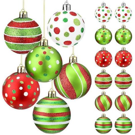 Boule De Noel - 12 Pièces - 6 Cm - Rouge Vert Blanc - En Plastique Mate - Pour Arbre De Noël Décoration Festive (1/5)