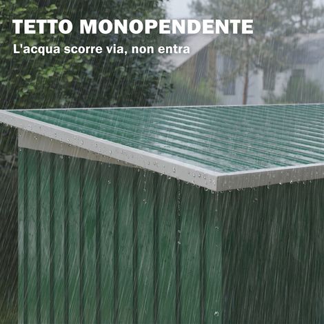 Coffre extérieur en acier vert foncé, 280x130x172cm, armoire de jardin à portes coulissantes pour ranger outils et matériel. (1/5)
