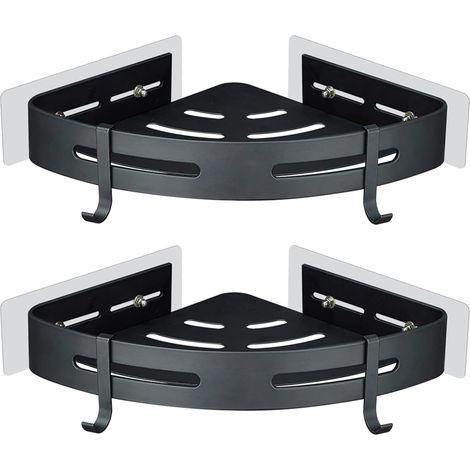 Etagere Douche d'Angle sans Percage, 2 Pièces Noir Mat  Support Adhésif Haute Résistance pour Gel & Shampoing, en Aluminium, Capacité 15 kg