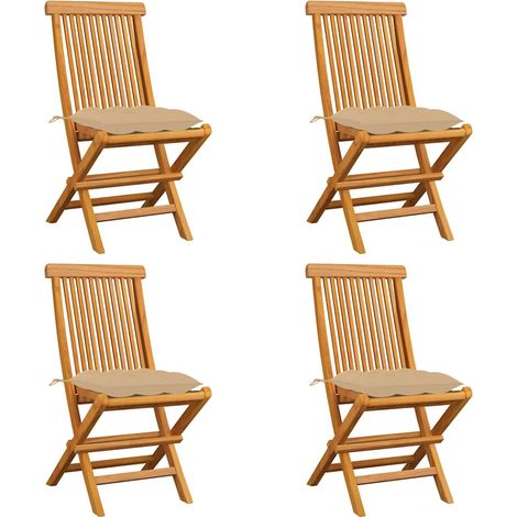 vidaXL Chaises pliantes avec coussins beiges, 4 pièces, en teck massif (1/5)