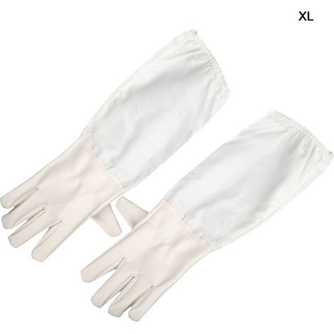 Gants apiculteurs longs anti-piqûres Ortviai XL en toile et cuir de chèvre blanc, manchettes élastiques