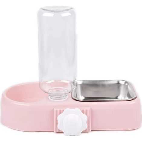 1 Gamelle double, Acier inoxydable, Bouteille d'eau intégrée, Support plastique, Pour cage chien chat (1/5)
