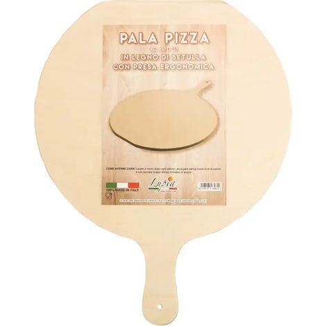 Lupia - Pala per Pizza Rotonda in Legno di Betulla 35x44 cm, Manico Ergonomico, Made in Italy, Ideale per Servire e Tagliare, Spessore 6 mm, Shabby, Legno, Tagliere Rotondo (1/5)