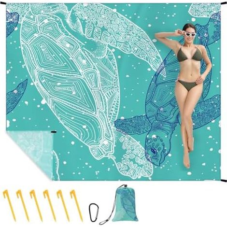 Picknickdecke 140 x 200 cm, Tragbar Stranddecke mit Befestigung Ecken und Praktischem Karabiner Ultraleicht Ultradünne Stranddecke, Outdoor Decke für Strand, Picknick, Camping und Wandern (1/5)