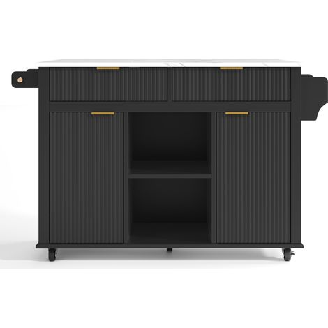 Kücheninsel auf Rollen 143 x 45 x 89,5 cm mit klappbarer Platte, MDF, Schwarz (1/5)