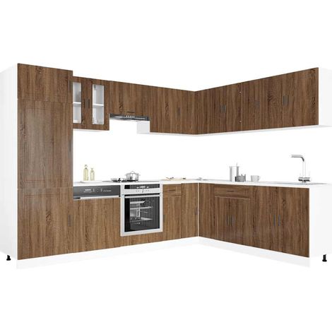 14tlg. Küchenschrank-Set Porto Braun Eichen-Optik Holzwerkstoff