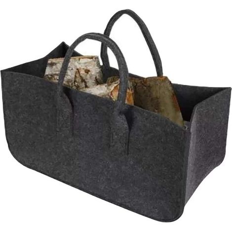 Filztasche Einkaufstasche Faltbare Brennholz Aufbewahrungstaschen mit Griffen 50  25  25cm Schwarz 1 Stück