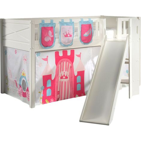 Lit Enfant Toboggan, Tente & 3 Pochettes "Scott Princesse" 90x200cm Blanc (1/5)
