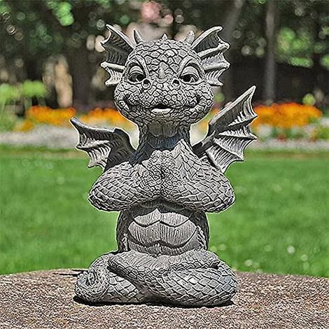 Meditierender Drache – Gartenstatue – Handgefertigte Harzstatue – Dekorative Gartenstatue