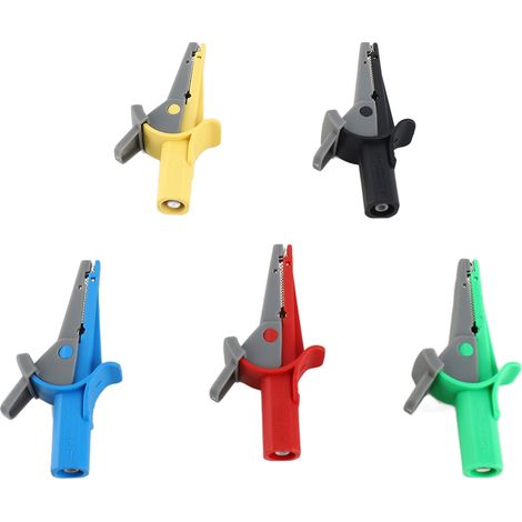 5 pinces crocodile électriques 10A 600V-1000V, lot de 5, prises banane 4mm, pinces de test isolées multicolores, portables et sécurisées (1/5)