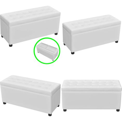 Pouf de rangement Cuir synthétique Blanc - Pouf De Rangement - Ottoman - Banc Coffre - Meuble De Salon - Décoration Intérieure - Home & Living (1/5)