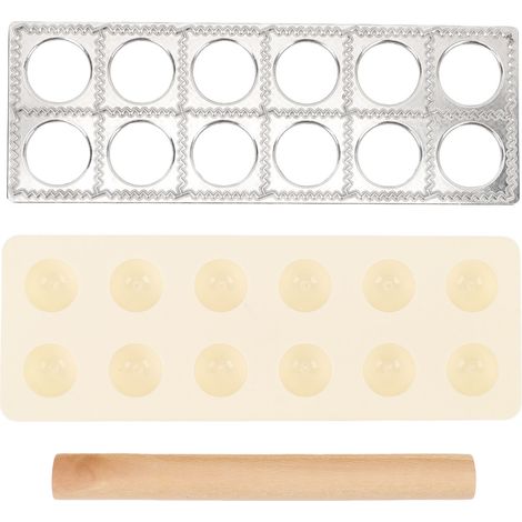 Presse à raviolis en alliage d'aluminium et plastique, outil de fabrication de raviolis avec rouleau à pâtisserie en bois pour la cuisine familiale et le restaurant (1/5)